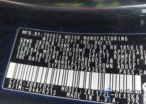 2015 Toyota Corolla S Plus из США, поврежденный, VIN 5YFBURHEXFP343656